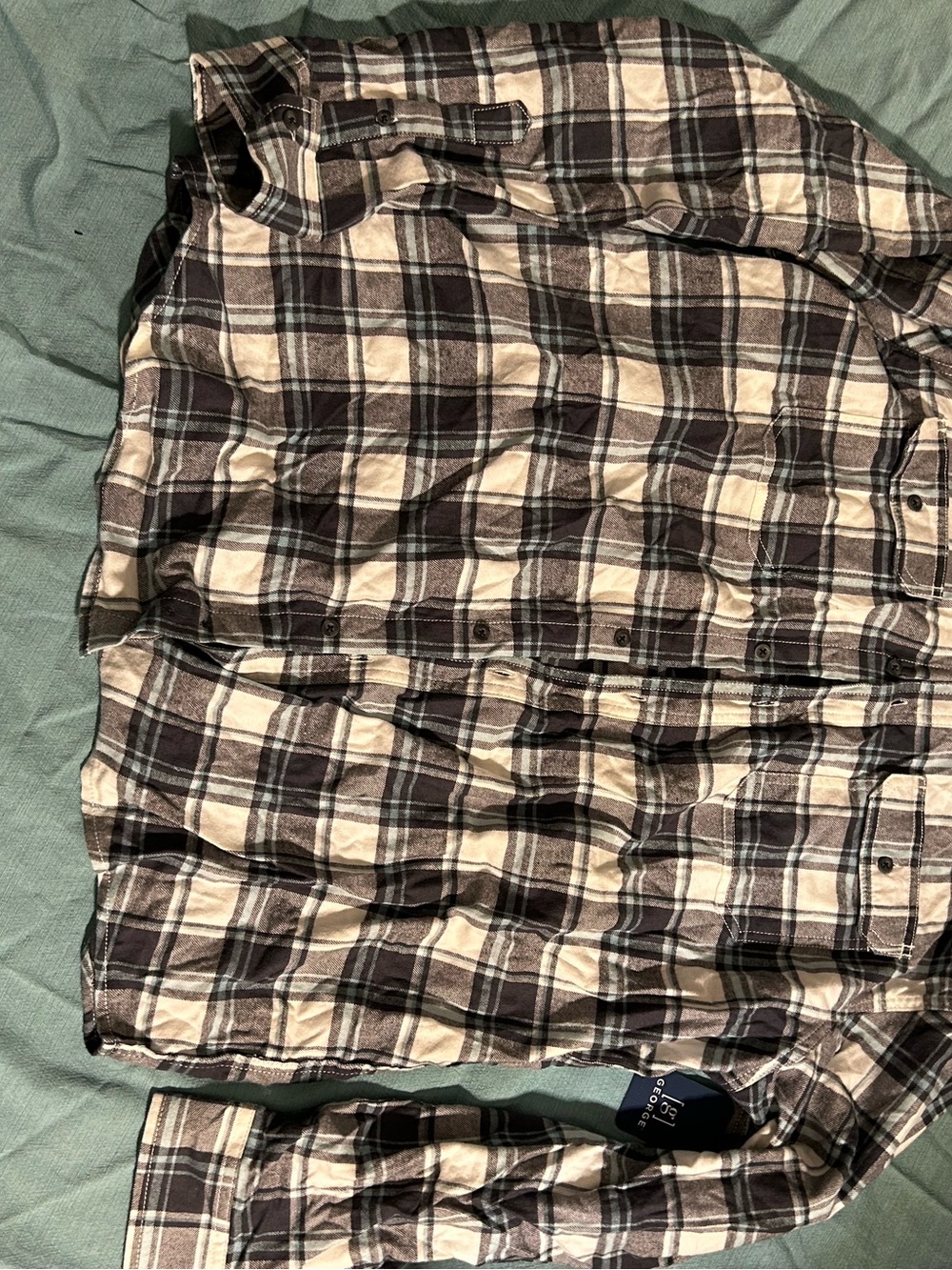 George Men’s Plaid Button-Down Shirt in Cream and Brown